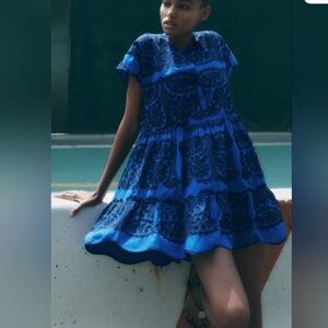 Zara embroidered blue Floral Dress